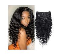 Extensiones Pelo Natural Extensiones de cabello humano con clip de ondas profundas, cabello humano real, rizado, grueso hasta las puntas Extensiones(26inches,120g)