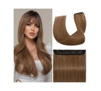 Extensiones Pelo Natural Extensiones de cabello humano con clip, de una pieza, color castaño claro liso, 1 unidad, 5 clips, 100 g/unidad Extensiones(24inches)