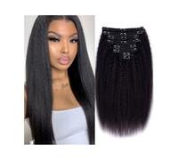 Extensiones Pelo Natural Extensiones de cabello humano liso y rizado con clip, paquete de 8 unidades, for cabeza completa, for mujeres negras Extensiones(12inches,120g)