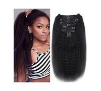 Extensiones Pelo Natural Extensiones de cabello humano real, liso y rizado con clip, color negro natural, trama doble. Extensiones(22 inches,120g)