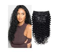 Extensiones Pelo Natural Extensiones de cabello humano Remy brasileño 100% con ondas profundas y rizadas, con clip, for cabeza completa, 8 unidades con 18 clips, n.° 1b Extensiones(24inches,240g)