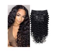 Extensiones Pelo Natural Extensiones de cabello humano rizado negro con 18 clips, 8 unidades por juego, ondas profundas, naturales, for mujer. Extensiones(24inches)