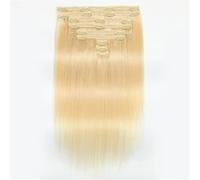 Extensiones Pelo Natural Extensiones de cabello rubio liso con clip 613, 100% cabello humano, cabello grueso for mujeres Extensiones(20inches)