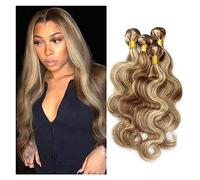 Extensiones Pelo Natural Mechones de cabello humano destacado P4/613 mechones destacados for mujeres negras Remy cuerpo ondulado rubio ceniza cabello humano tejido 1/3 mechones Extensiones de pelo(10