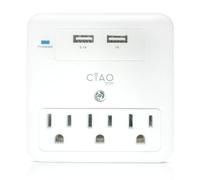 Extensor de 3 vías con 1 USB-A y 1 USB-C, regleta de enchufe múltiple con protección contra sobretensiones, 540 julios, salida USB multifunción con carga rápida de 3 A para viajes, hogar y oficina