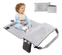 Extensor de asiento de avión para niños, cama de viaje de niños pequeños portátiles impermeables con bolsillo, volantes de viaje largo deben tener para dormir y descansar para bebés, gris..