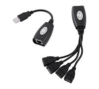 Extensor de extensión Ethernet de concentrador USB 2.0 a RJ45 de 4 Puertos, Adaptador de Red USB con Alcance de 50 m/164 pies, Compatible con Cables Cat5/Cat5E/Cat6, para cámaras