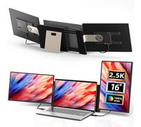 Extensor de pantalla para portátil de 2.5 K, monitor portátil triple de 16 pulgadas, 2560 x 1600P, QHD, 100% sRGB IPS con rotación de 235°, diseño de pantalla desmontable, extra compatible con Mac