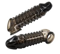 Extensor de pene con glande y protuberancias, alargador de pene de TPE suave, con anillo para el pene, anillo para el pene, anillos para testículos, juguete sexual para hombres, mujeres, parejas