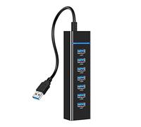 Extensor de puerto USB C | Concentrador USB de datos ultra delgado, puertos de carga rápida portátil 3.0 con encendedor LED individual, concentrador USB 3.0 alimentado con CA
