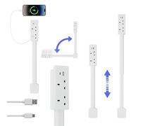 Extensor de Toma de Corriente con Usb-a, Usb-c y 2 Tomas de Corriente Ca, Enchufe Extensible de 50 a 71 Cm y Giratorio de 180°, Uso Detrás de Sofás, Mesitas de Noche, Escritorio 220V British Standard