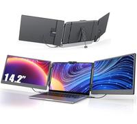 Extensor de visualización de 14.2 pulgadas para portátil Plug-play, 1080P IPS Monitor de portátil Extensor de monitor integrado, HDMI/USB-A/Tipo-C Triple Monitor para portátiles de 13 a 17.3 pulgadas