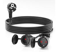 Extensor exterior de 5 m con 2 tomas Schuko, alargador exterior IP44, alargador doble para exteriores con 2 tomas de corriente de contacto de protección, 16 A/250 V, negro