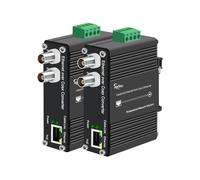 Extensor industrial PoE+ DIN Rail EoC, Ethernet sobre coaxial, 10/100Mbps a 300m (cadena margarita de 900 m+), con salida PoE, 2 puertos BNC, entrada CC 48V, para cámaras IP y redes industriales