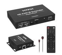 Extensor KVM HDMI 1080P sobre el Cable Cat 6/7/8 hasta 150m, con Reproductor Multimedia HD. HDMI Extender con 3.5 mm de Audio&Bucle de Salida, Control Remoto IR, Soporte para una a Muchas Conexiones