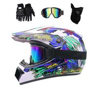 Exterior Deporte Casco de Motocross, con Gafas Guantes Mascarilla, Juventud Niños Integral MTB Enduro Moto Cascos, Descenso BMX ATV Quad Bicicleta de Tierra Casco(Blue,L/56-57CM)