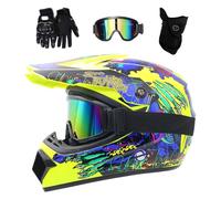 Exterior Deporte Casco de Motocross, con Gafas Guantes Mascarilla, Juventud Niños Integral MTB Enduro Moto Cascos, Descenso BMX ATV Quad Bicicleta de Tierra Casco(Yellow,S/52-53CM)