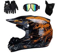 Exterior Deporte MTB Casco de Motocross, con Gafas Mascarilla Guantes, Juventud Niño Integral Off Road ATV Moto Casco, Unisexo Descenso Enduro BMX Quad Dirt Bike Cascos(Orange,L/56-57CM)