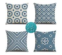 Exterior Impermeable Fundas Cojines 45x45 cm Juego de 4 Impermeable Lino Fundas de Cojines azul moderno Cojines Para Sofa Cojines Decorativos para Patio Jardín Automóvil y Decoración del Hogar