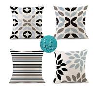 Exterior Impermeable Fundas Cojines 45x45 cm Juego de 4 Impermeable Lino Fundas de Cojines negro azul moderno Cojines Para Sofa Cojines Decorativos para Patio Jardín Automóvil y Decoración del Hogar