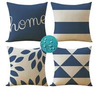 Exterior Impermeable Fundas Cojines 60x60 cm Juego de 4 Impermeable Lino Fundas de Cojines azul Hogar Cojines Para Sofa Cojines Decorativos para Exterior Patio Jardín Automóvil y Decoración del Hogar