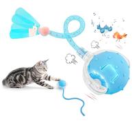 EXTFANS Pelota eléctrica para gatos con 2 cuerdas de cola - Pelota de juguete eléctrica para gatos con 4 modos y voces de aves, 360° Powerball y carga USB (azul, 2 modos)