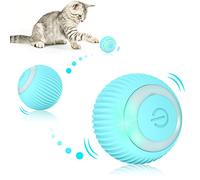 EXTFANS Pelota eléctrica para gatos con 2 cuerdas de cola - Pelota de juguete eléctrica para gatos con 4 modos y voces de aves, 360° Powerball y carga USB (azul claro, 3 modos)