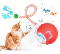 EXTFANS Pelota eléctrica para gatos con 2 cuerdas de cola - Pelota de juguete eléctrica para gatos, juguete interactivo con 4 modos y voces de aves, 360° Powerball y carga USB (rojo, 4 modos)