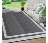 Extra Lar - Alfombra exterior 240 x 300 cm, tejido de plástico impermeable, ligera, resistente a la lluvia, no ausente, diseño blanco y negro para patio, terraza y jardín