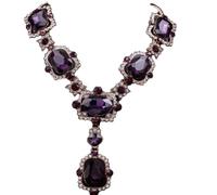 Extra Large Victorian Art Deco Antique Retro Vintage Style Gold Tone Dark Eggplant Royal Purple Rhinestone Chunky Statement Wedding Bridal Prom Drag Queen Pageant Necklace
