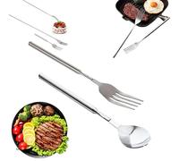 Extra Long Fork Prank, Extendable Long Handle Forks, Extension from 8.7" To 25.4" Long, Stainless Steel Expandable Handle Cutlery Tableware, for Dinner, Fruit, Dessert, Sturdy and Durable (Fork+Spoon)