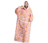 Extra Long Orange Corgi TV Manta Portátil Sudadera con Capucha de Gran Tamaño Sherpa Cómoda Sudadera para Adultos Mujeres Niñas Cool Animal Capucha Cuerpo para Regalos de Navidad