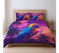 Extra Suave Funda de edredón, Tropical Palmera Loro Atardecer, Decorativa Ropa de Cama para niños y niñas, Multicolor, 240 x 260 cm + 2 Funda edredón 50x75 cm