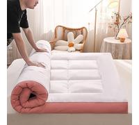 Extra Thick 10cm Japanese Futon Mattress Foldable Double/Single Roll Up Sleeping Pad Soft & Breathable Bed Topper for Guest Room Pain Relief (White+Pink 120x200cm)