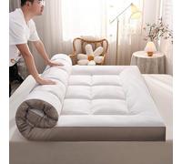 Extra Thick 10cm Japanese Futon Mattress Foldable Double Single Sleeping Pad Soft & Breathable Roll Up Topper for Guest Bed Pain Relief (White+Grey 180x200cm)