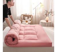 Extra Thick Japanese Futon Mattress 10cm Foldable & Roll Up Sleeping Pad Soft Breathable Cushion for Guest Bed Pain Relief Topper (Pink 90x200cm)