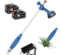 Extractor de malas hierbas eléctrico, removedor de malas hierbas inalámbrico con 2 baterías, extractor de raíces de acero de 3 garras, herramienta de deshierbe de césped de mango largo para jardín y