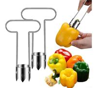 Extractor de núcleo de acero inoxidable para pimientos rojos y frutas con bordes dentados diseñado para acelerar la preparación de comidas y el procesamiento de alimentos (2 unidades)