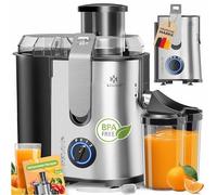 Extractor de zumos centrífugo KESSER para , extractor de 1100W de acero inoxidable con boca de alimentación grande, 3 velocidades, micro-colador, cepillo, recipiente para zumo y libro de recetas