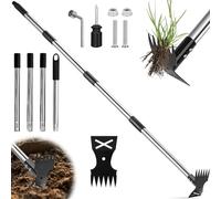 Extractor Malas Hierbas con Mango Largo Ajustable 148cm, Herramientas Extracción Rastrillo Jardín Azada Manual 2 en 1, Extractora Malezas Eliminación Desbrozar Escarda para Césped, Patio, Terraza