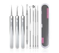 Extractor Pimple | Kit de herramientas de eliminación de Blackhead | Granos de acero inoxidable profesional con agujas y anillos de doble extremo | Extractor de Comedones para la cara Nariz Sceg