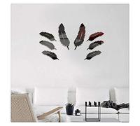 Extraíble Pluma Espejo Pared Pegatinas Etiqueta Arte Vinilo Casa Habitación Decoración DIY,Negro,1 Set