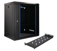 Extralink Armario Rack de 19" 12U - Armario de Red de 400 mm, Estante Incluido, Montaje en Pared o Suelo, hasta 60 kg, Apertura de 180°, Negro - para Red doméstica y Equipos informáticos