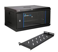 Extralink Armario Rack de 19" 4U - Armario de Red de 400 mm, Estante Incluido, Montaje en Pared o Suelo, hasta 60 kg, Apertura de 180°, Negro - para Red doméstica y Equipos informáticos