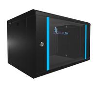 Extralink Armario Rack de 19" 6U - Armario de Red de 400 mm, Estante Incluido, Montaje en Pared o Suelo, hasta 60 kg, Apertura de 180°, Negro - para Red doméstica y Equipos informáticos