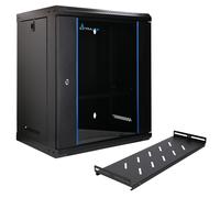Extralink Armario Rack de 19" 12U - Armario de Red de 400 mm, Estante Incluido, Montaje en Pared o Suelo, hasta 60 kg, Apertura de 180°, Negro - para Red doméstica y Equipos informáticos