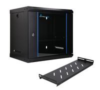 Extralink Armario Rack de 19" 9U - Armario de Red de 400 mm, Estante Incluido, Montaje en Pared o Suelo, hasta 60 kg, Apertura de 180°, Negro - para Red doméstica y Equipos informáticos