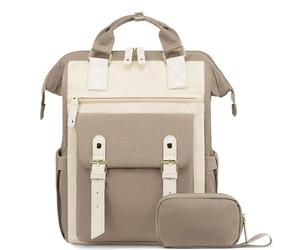 EXTRALINK Mochila Cabina Avión 40x30x15 cm 30 L con Neceser Viaje, Beige | 22 bolsillos, apertura amplia tipo maletín de médico, organizador con separadores elásticos, espalda con espuma de 8 mm