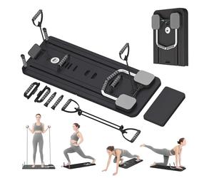 Extralink Pilates Board - Pilates Reformer Plegable para Casa, Multifuncional, Entrenador de Abdomen con Bandas de Resistencia, Rebote Automático, LCD, Soporte para Teléfono, Compacto & Estable, Negro