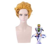 Extraña Aventura de JOJO Kira Yoshikage Hombres Peluca Corta Dorada Disfraz de Cosplay Pelucas de Fiesta de Pelo Sintético Resistente al Calor PL-247